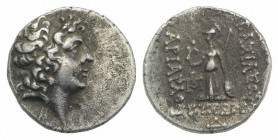 Kings of Cappadocia, Ariarathes IX (c. 100-85 BC). AR Drachm (18mm, 4.04g, 12h). Mint A (Eusebeia-Mazaka), year 4 (97/6 BC). Diademed head r., with th...