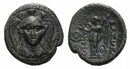 Seleukid Kings, Antiochos I (281-261 BC). Æ (14mm, 2.88g, 12h). Smyrna or Sardes. Helmeted head of Athena facing. R/ Nike advancing l., holding wreath...