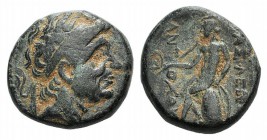 Seleukid Kings, Antiochos I (281-261 BC). Æ (14mm, 3.74g, 6h). Antioch on the Orontes. Diademed head r. R/ Apollo Delphios seated l.; monogram to l. [...