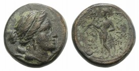 Seleukid Kings, Seleukos II (246-225 BC). Æ (14mm, 4.41g, 12h). Magnesia. Head of Artemis r., bow and quiver behind neck. R/ Apollo standing l., holdi...
