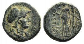 Seleukid Kings, Seleukos II (246-225 BC). Æ (18mm, 8.60g, 12h). Uncertain mint associated with Antioch. Helmeted and draped bust of Athena r. R/ Nike ...