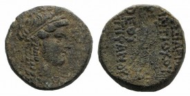 Seleukid Kings, Antiochos IV (175-164 BC). Æ (22mm, 15.36g,2h). Antioch. Wreathed head of Isis r. R/ Eagle standing r. on thunderbolt. SC 1414; HGC 9,...