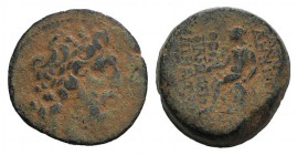 Seleukid Kings, Demetrios II (First reign, 146-138 BC). Æ (24mm, 15.53g, 2h). Antioch, 145-4 BC. Laureate head of Zeus r. R/ Apollo seated l. on ompha...