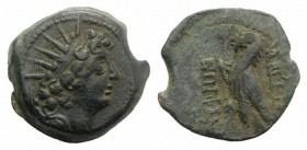 Seleukid Kings, Antiochos VIII (121/0-97/6 BC). Æ (19mm, 5.71g, 1h). Antioch. Radiate head r. R/ Eagle standing l., with sceptre over shoulder. SC 230...