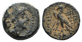 Seleukid Kings, Antiochos VIII (121/0-97/6 BC). Æ (18mm, 5.30g, 12h). Antioch, year 202 (111/0). Radiate head r. R/ Eagle standing l., with sceptre ov...