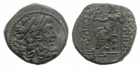 Seleucis and Pieria, Antioch, Civic Issue. 1st century BC. Æ Tetrachalkon (19mm, 8.23g, 1h), year 13 (54/3 BC). Laureate head of Zeus r. R/ Zeus Nikep...