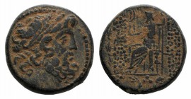 Seleukis and Pieria, Antioch, c. 38-35 BC. Æ Tetrachalkon (22mm, 12.41g. 2h), uncertain year. Laureate head of Zeus r. R/ Zeus Nikephoros seated l. RP...
