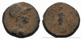 Seleukis and Pieria, Apameia on the Axios, 1st century BC. Æ (20mm, 9.12g, 12h), year 5 (37/6 BC). Helmeted bust of Athena r. R/ Nike standing l., hol...