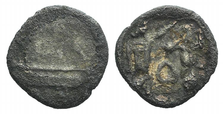 Samaria, 4th Century BC. AR Obol (9mm, 0.54g, 12h). Sidonian galley to left over...
