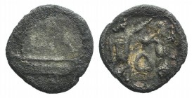 Samaria, 4th Century BC. AR Obol (9mm, 0.54g, 12h). Sidonian galley to left over waves. R/ Persian king fighting lion; O between. Meshorer and Qedar 1...
