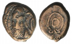 Kings of Elymais. Phraates (c. AD 100-150). Æ Drachm (12mm, 2.87g). Facing bust wearing tiara; anchor to r. R/ Diadem. Van’t Haaff Type 14.4. VF