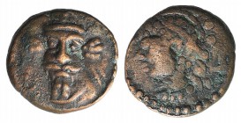 Kings of Elymais, Orodes IV (c. AD 150-200). Æ Drachm (13mm, 2.43g, 1h). Facing bearded bust. R/ Female bust l.; anchor behind. Van’t Haaff Type 17.2....