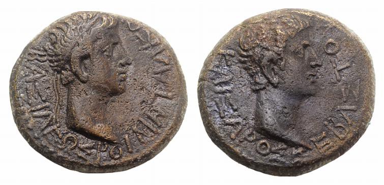 Augustus and Rhoemetalces (11 BC-12 AD). Thrace. Æ (18mm, 4.48g, 6h). Diademed h...