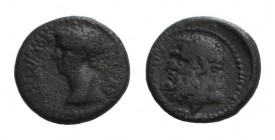 Claudius (41-54). Lydia, Sardes. Æ (15mm, 2.80g, 6h). Bare head l. R/ Bare head of Hercules l. RPC I 2996; SNG Copenhagen 519-520. Green patina, VF