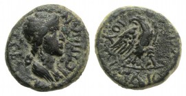 Agrippina II (Augusta, 50-59). Phrygia, Sebaste. Æ (15mm, 3.71g, 1h). Julios Dionysios, magistrate. Draped bust r. R/ Eagle standing r., head l. RPC I...