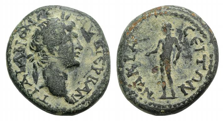Trajan (98-117). Lydia, Nacrasa. Æ (25mm, 9.01g, 12h). Laureate head r. R/ Apoll...