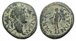 Trajan (98-117). Lydia, Nacrasa. Æ (25mm, 9.01g, 12h). Laureate head r. R/ Apollo standing l., holding arrow(?). RPC III 1796. Rare, green patina, Goo...