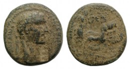 Trajan (98-117). Seleucis and Pieria, Balanea (as Leucas-Claudia). Æ (22mm, 7.16g, 12h), year 55 (AD 103/4). Laureate head r.; c/m: ΔAK in rectangular...