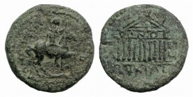 Antoninus Pius (138-161). Cilicia, Tarsus. Æ (18mm, 3.81g, 12h). Antoninus Pius on horseback r. R/ Decastyle temple; ΚΟΙΝΟС on architrave, ΚΙΛΙΚΙΑС in...