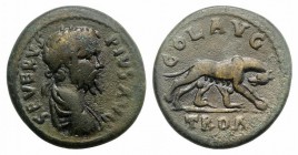 Septimius Severus (193-211). Troas, Alexandria. Æ (25mm, 9.63g, 6h). Laureate, draped and cuirassed bust r. R/ She-wolf standing r., suckling the twin...