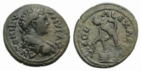 Caracalla (198-217). Troas, Alexandria. Æ (26mm, 8.30g, 6h). Laureate, draped and cuirassed bust r. R/ Apollo standing l., with r. foot on cippus, hol...