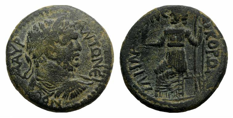 Caracalla (198-217). Uncertain. Æ (24mm, 6.95g, 6h). M AYP ANTΩNEINOC, Laureate,...
