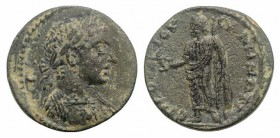 Elagabalus (218-222). Lydia, Sala. Æ (23mm, 7.11g, 6h). Lucius Corn., magistrate. Laureate and cuirassed bust r., decorated with gorgoneion. R/ Zeus L...