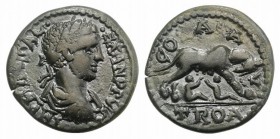 Severus Alexander (222-235). Troas, Alexandria. Æ (25mm, 7.38g, 7h). Laureate, draped and cuirassed bust r. R/ She-wolf r., head l., suckling the twin...