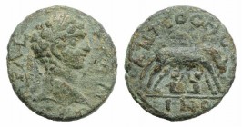 Severus Alexander (222-235). Pisidia, Antioch. Æ (14mm, 2.24g, 6h). Laureate head r. R/ She-wolf standing r., looking back, feeding twins. RPC VI onli...