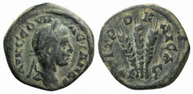 Severus Alexander (222-235). Cappadocia, Caesarea. Æ (20.5mm, 6.51g, 12h), year 3 (224/5). Laureate head r. R/ Three corn-ears. BMC 305-6. Green patin...