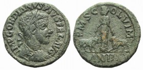 Gordian III (238-244). Moesia Superior, Viminacium. Æ (30mm, 18.61g, 1h), year 4 (243/4). Laureate, draped and cuirassed bust r. R/ Moesia standing l....