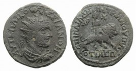 Valerian I (253-260). Phrygia, Cotiaeum. Æ (24mm, 7.13g, 12h). P. Aelius Demetrius, archon. Radiate, draped and cuirassed bust r. R/ Cybele on lion wa...