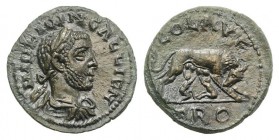 Gallienus (253-268). Troas, Alexandria. Æ (22mm, 5.87g, 6h). Laureate, draped and cuirassed bust r. R/ She-wolf standing r., suckling Twins. Bellinger...