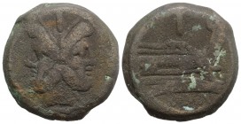 Anonymous, Rome, after 211 BC. Æ As (33mm, 32.88g, 12h). Laureate head of Janus. R/ Prow of galley r. Crawford 56/2; RBW 200. Brown patina, Good Fine