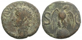 Divus Augustus (died AD 14). Æ As (25mm, 11.14g, 6h). Rome, c. 34-7. Radiate head l. R/ Eagle standing on globe, head r., with wings spread. RIC I 82 ...