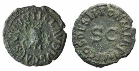 Claudius (41-54). Æ Quadrans (17mm, 2.45g, 6h). Rome, AD 41. Three-legged modius. R/ Legend around large S • C. RIC I 84. VF