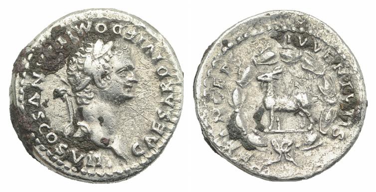Domitian (Caesar, 69-81). AR Denarius (18mm, 3.00g, 6h). Rome, 80-1. Laureate he...