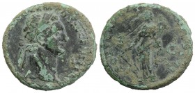 Domitian (81-96). Æ As (27mm, 11.67g, 6h). Rome. Laureate head r. R/ Fortuna standing l., holding rudder and cornucopia. Cf. RIC II 755. Green patina,...