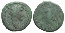 Antoninus Pius (138-161). Æ Sestertius (31mm, 31.05g, 6h). Rome, c. 147-8. Laureate head r. R/ Antoninus Pius standing facing, head l., holding olive ...