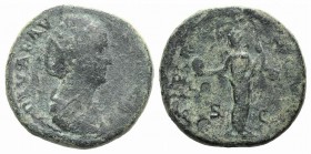 Diva Faustina Senior (died AD 140/1). Æ Sestertius (32mm, 25.34g, 6h). Rome, c. 146-161. Draped bust r. R/ Aeternitas standing l., holding globe and b...
