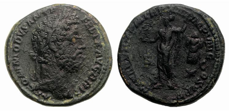 Commodus (177-192). Æ Sestertius (32mm, 23.29g, 6h). Rome, AD 189. Laureate head...