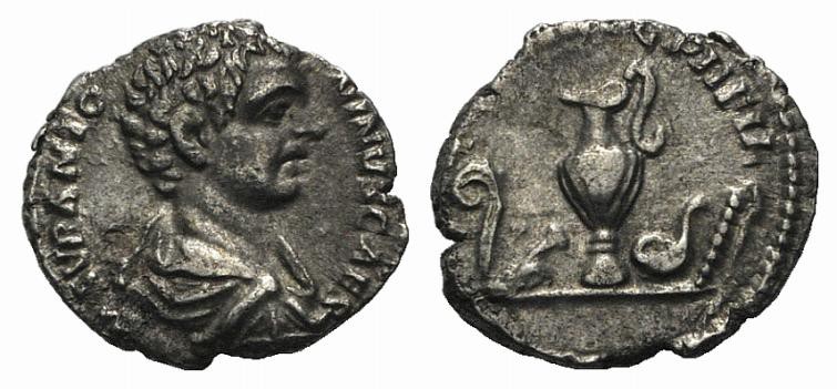 Caracalla (Caesar, 196-198). AR Denarius (17mm, 2.63g, 12h). Rome, 196/7. Draped...