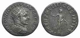 Caracalla (198-217). AR Antoninianus (20mm, 4.99g, 12h). Rome, AD 216. Radiate, draped and cuirassed bust r. R/ Jupiter standing r., holding thunderbo...