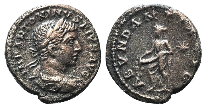 Elagabalus (218-222). AR Denarius (18mm, 3.31g, 12h). Rome, 221-2. Laureate and ...
