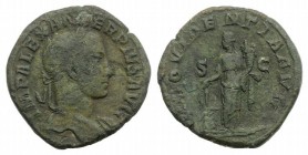 Severus Alexander (222-235). Æ Sestertius (31mm, 18.82g, 12h). Rome, AD 232. Laureate bust r. R/ Providentia standing facing, head l., holding grain e...