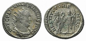 Valerian I (253-260). Antoninianus (20mm, 3.93g, 6h). Samosata, AD 253. Radiate, draped and cuirassed bust r. R/ The Orient standing r., presenting wr...