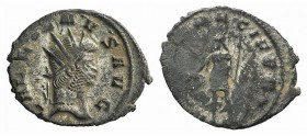Gallienus (253-268). Antoninianus (22mm, 2.19g, 6h). Rome, 256-7. Radiate head r. R/ Mars standing l., holding olive branch, spear and shield; A. RIC ...