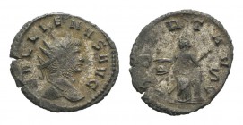 Gallienus (253-268). Antoninianus (21mm, 2.88g, 7h). Rome, AD 262. Radiate head r. R/ Libertas standing facing, head l., leaning on low column, holdin...