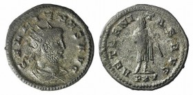 Gallienus (253-268). Antoninianus (20mm, 3.62g, 12h). Antioch, AD 267. Radiate, draped and cuirassed bust r. R/ Saturn standing facing, head r., holdi...