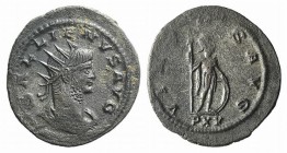 Gallienus (253-268). Antoninianus (21mm, 3.09g, 6h). Antioch, 266-7. Radiate, draped and cuirassed bust r. R/ Mars, helmeted, standing r., holding spe...